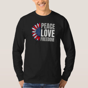 Usa Flag Sunflower Support Peace Love And Freedom T-Shirt