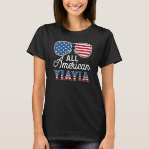 USA Flag Sunglass With All American Yiayia 4th Of T-Shirt