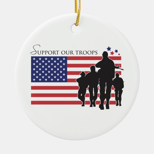 USA Flag - Support Our Troops Ceramic Tree Decoration (Front)