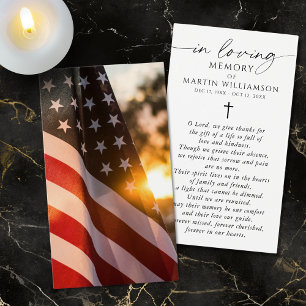 USA Flag Sympathy Funeral Memorial Prayer Card