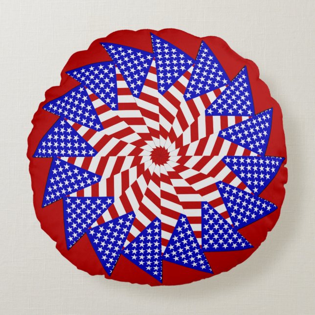 USA Flag-Teabag Folding 4-ROUND THROW PILLOW (Front)