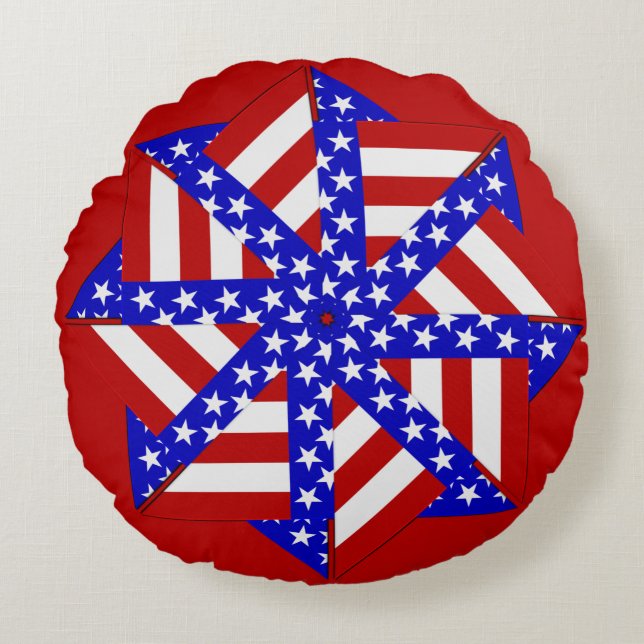 USA Flag-Teabag Folding 6-ROUND THROW PILLOW (Front)