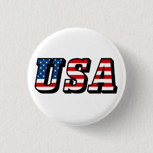 USA Flag Text 3 Cm Round Badge