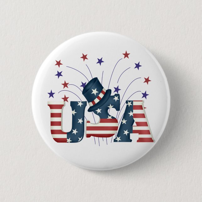 Usa Flag Text 6 Cm Round Badge (Front)