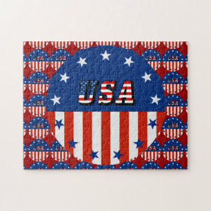 USA Flag Text Circle Pattern 11" x 14" Jigsaw Puzzle