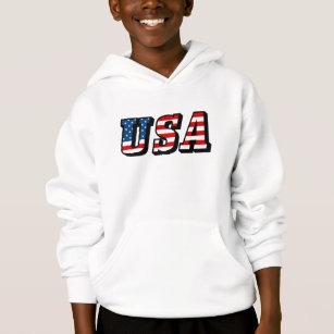 USA Flag Text Hooded Sweatshirt