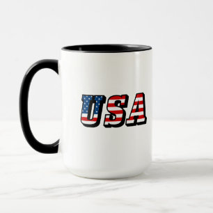 USA Flag Text Ringer Coffee Mug