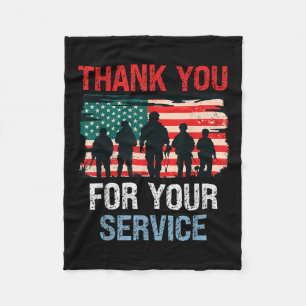 Usa Flag Thank You For Your Service - Memorial Fleece Blanket