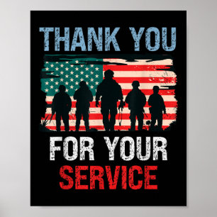 Usa Flag Thank You For Your Service - Memorial Poster