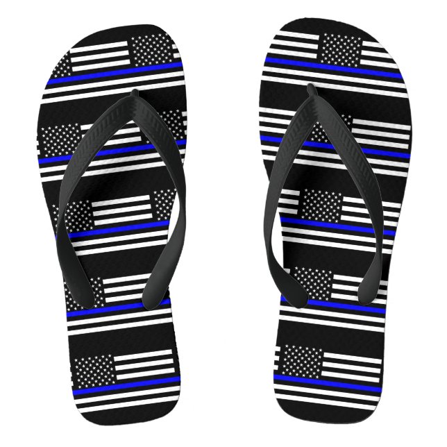 USA Flag The Thin Blue Line Theme Jandals (Footbed)