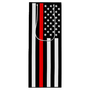 USA Flag The Thin Red Line Theme on a Wine Gift Bag