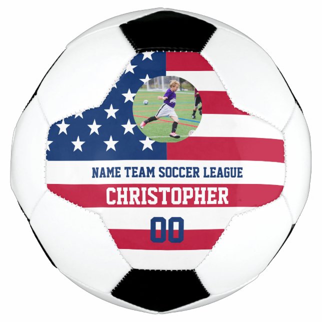 USA flag theme player photo & player name & number Soccer Ball (Front)