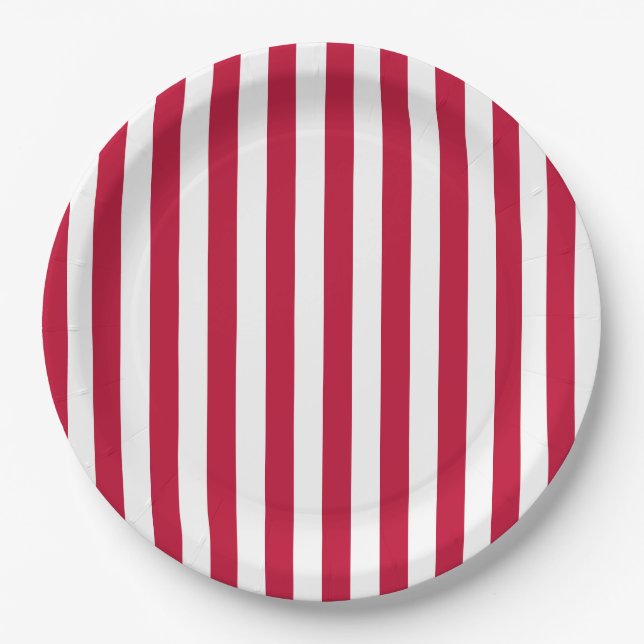 USA Flag Themed Red and White Stripes Pattern Paper Plate (Front)