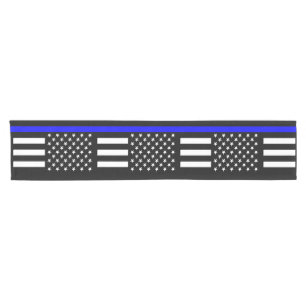 USA Flag Thin Blue Line Symbolic Memorial on a Short Table Runner