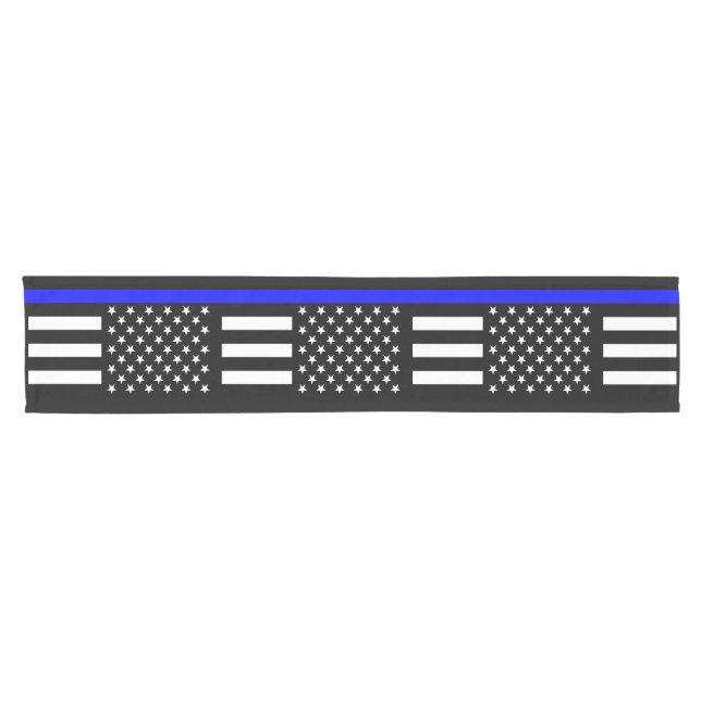 USA Flag Thin Blue Line Symbolic Memorial on a Short Table Runner (Horizontal)