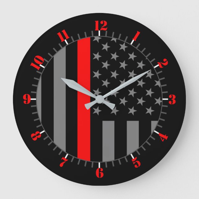 USA Flag Thin Red Line Symbolic Memorial on a Large Clock (Front)