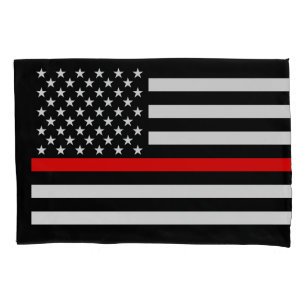 USA Flag Thin Red Line Symbolic Memorial on a Pillowcase