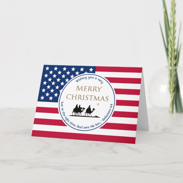 USA FLAG Three Wise Men Scripture CHRISTMAS Holiday Card (Front)