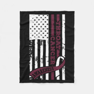 Usa Flag Throat Cancer Awareness Cancer Ribbon Fleece Blanket