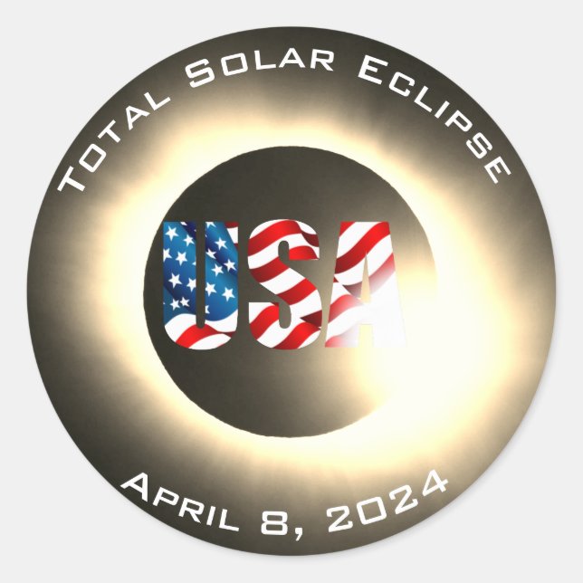 USA FLAG Total solar eclipse April 8, 2024 Classic Round Sticker (Front)