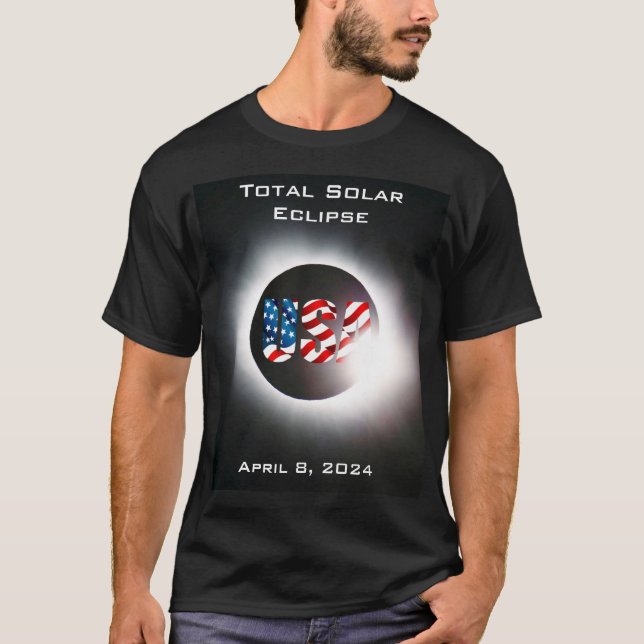 USA FLAG Total solar eclipse April 8, 2024 T-Shirt (Front)