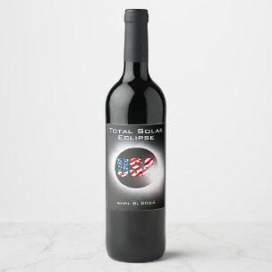 USA FLAG Total solar eclipse April 8, 2024 Wine Label