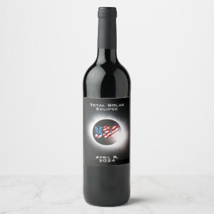 USA FLAG Total solar eclipse April 8, 2024 Wine Label