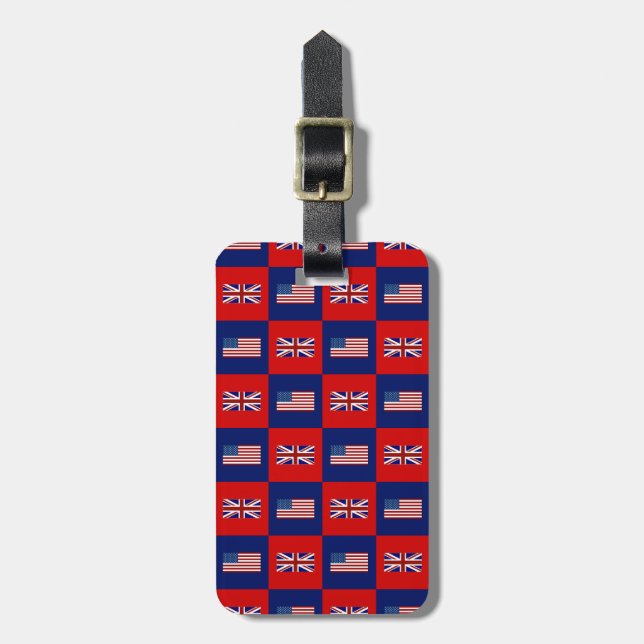 USA Flag & UK Flag Pattern Luggage Tag (Front Vertical)