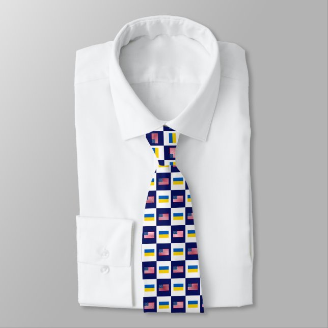 USA Flag & Ukraine Flag Pattern Tie (Tied)
