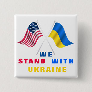 USA Flag - Ukrainian Flag - We Stand With Ukraine  15 Cm Square Badge