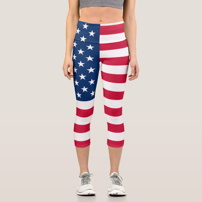 USA Flag - United States of America - Patriotic Capri Leggings (Front)