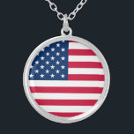 USA Flag - United States of America - Patriotic Silver Plated Necklace<br><div class="desc">USA - United States of America - Flag - Patriotic - independence day - July 4th - Customisable - Choose / Add Your Unique Text / Colour / Image - Make Your Special Gift - Resize and move or remove and add elements / image with customisation tool. You can also...</div>