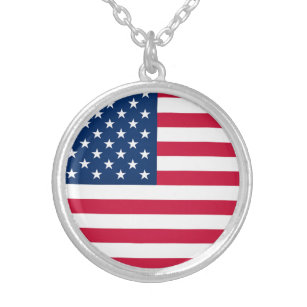 USA Flag - United States of America - Patriotic Silver Plated Necklace