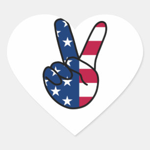 USA Flag V Sign Heart Sticker