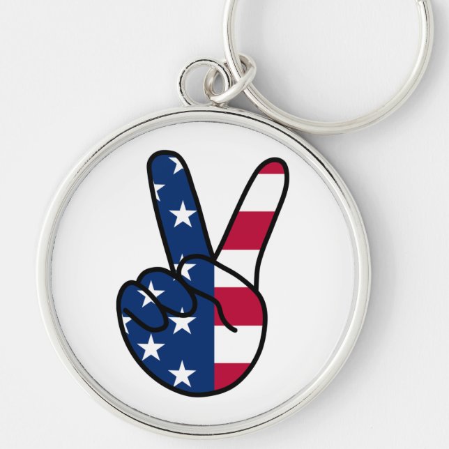 USA Flag V Sign Key Ring (Front)