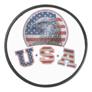 USA Flag Vintage American Eagle American Flag Hockey Puck