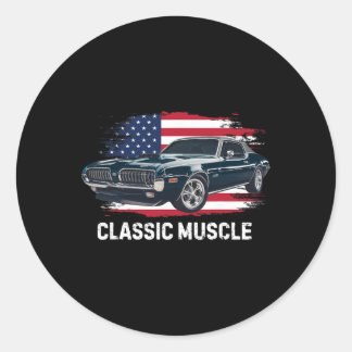 Usa Flag Vintage Clic Muscle American Car Retro Pa Classic Round Sticker