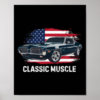Usa Flag Vintage Clic Muscle American Car Retro Pa Poster