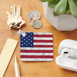 USA flag vintage red white blue America patriotic Key Ring