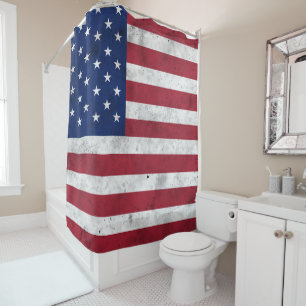 USA flag vintage red white blue America patriotic Shower Curtain