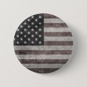 USA Flag, Vintage Retro American Flag On Canvas 6 Cm Round Badge