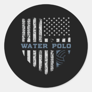 Usa Flag Water Polo Classic Round Sticker
