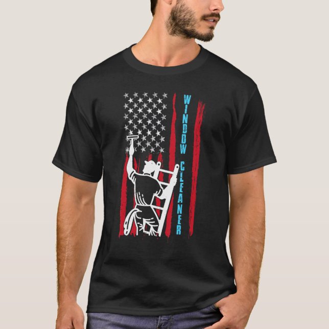 USA Flag Window Cleaner Outfit Window Washing Amer T-Shirt (Front)