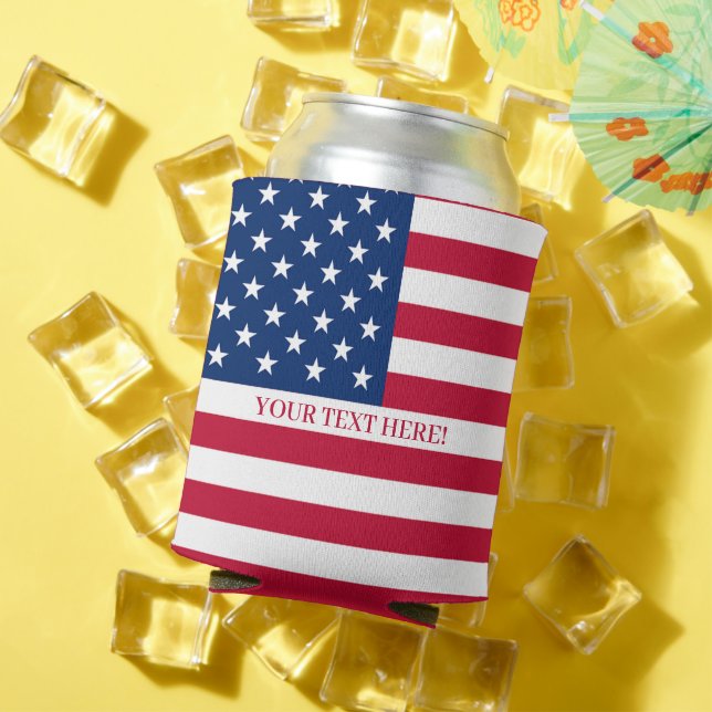 USA Flag With Custom Text Can Cooler (In Situ Summer)
