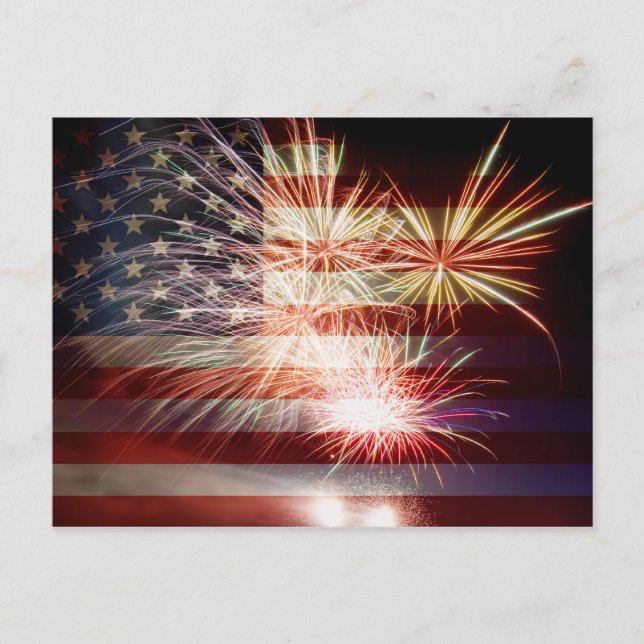 USA Flag with Fireworks Postcard (Front)