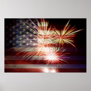 USA Flag with Fireworks Poster