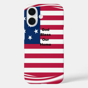 USA flag with God Bless our Home text art design  iPhone 16 Case