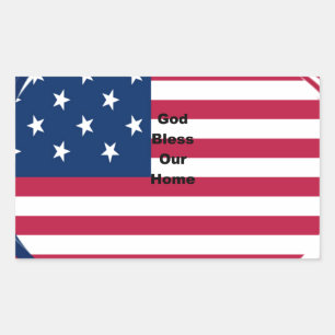 USA flag with God Bless our Home text art design  Rectangular Sticker
