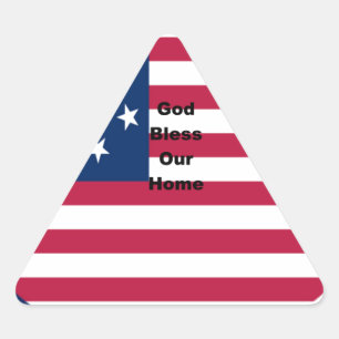 USA flag with God Bless our Home text art design  Triangle Sticker