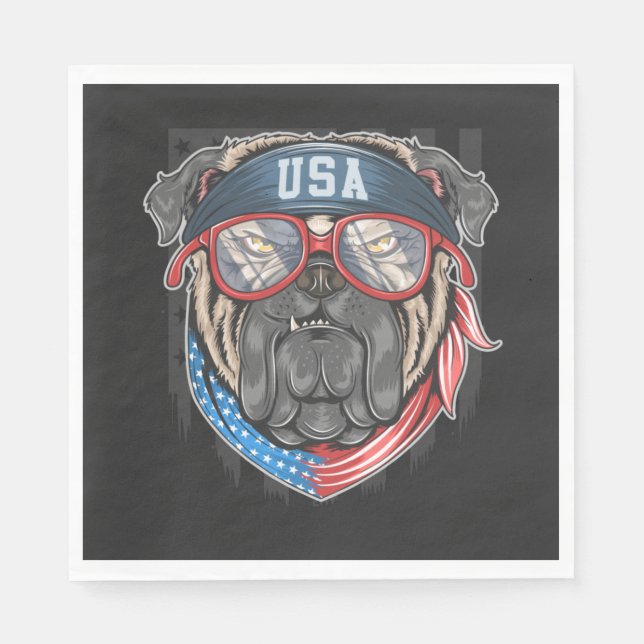 USA Flag with Pug     Napkin (Front)